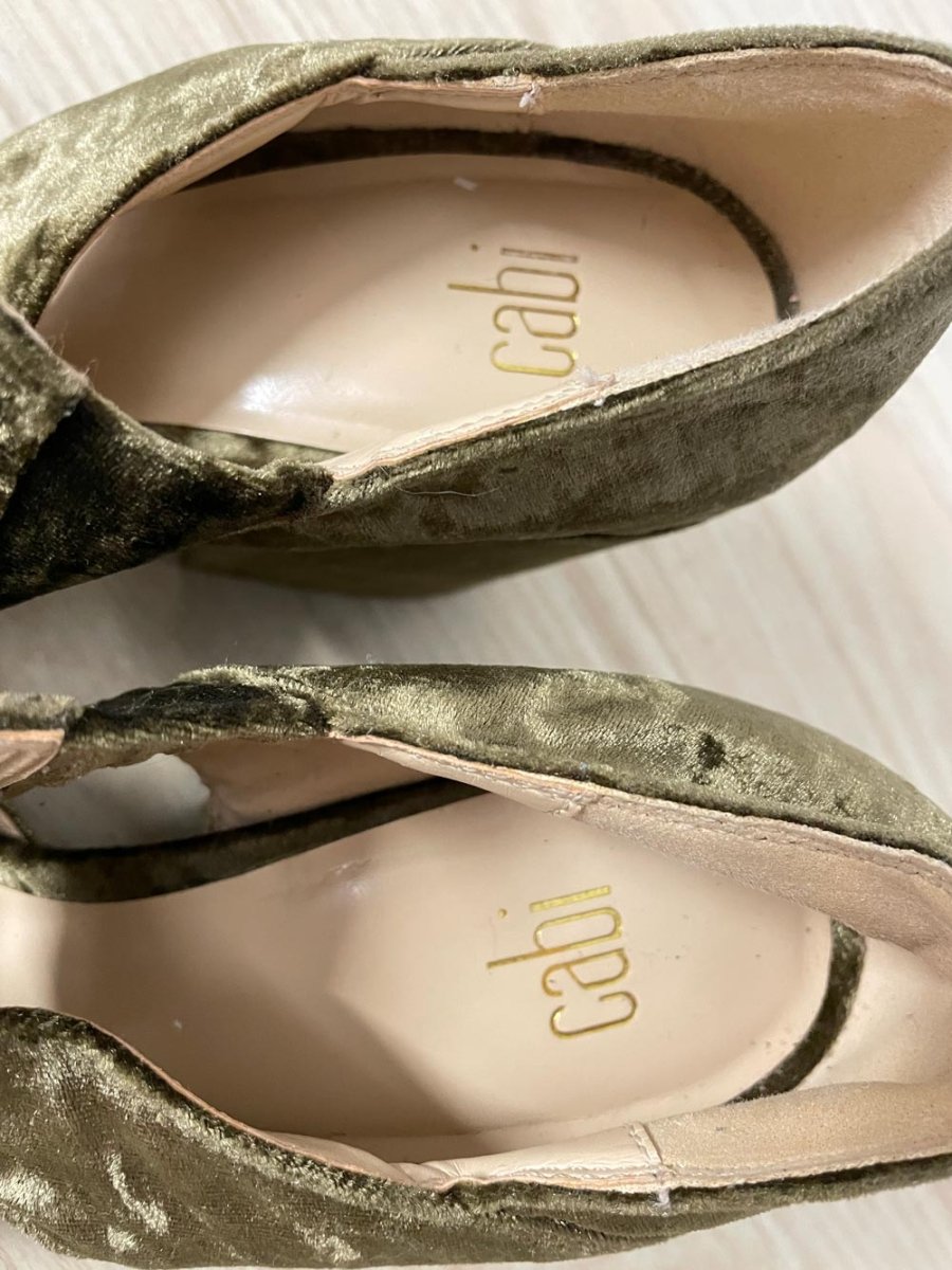 cabi interlock velvet chunky heel sandal - good market thrift store