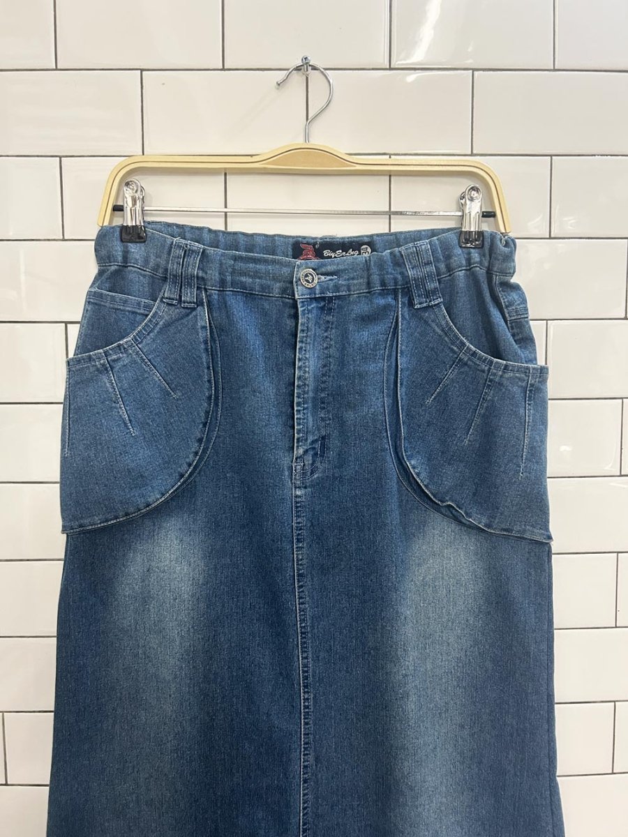 vintage 00s embroidered denim maxi skirt - good market thrift store