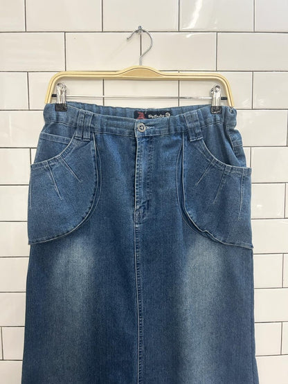 vintage 00s embroidered denim maxi skirt - good market thrift store