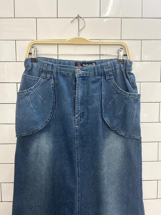 vintage 00s embroidered denim maxi skirt - good market thrift store