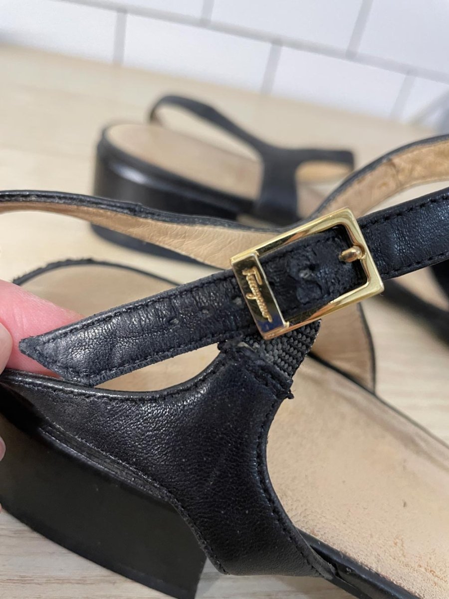 salvatore ferragamo low heel leather sandals - good market thrift store