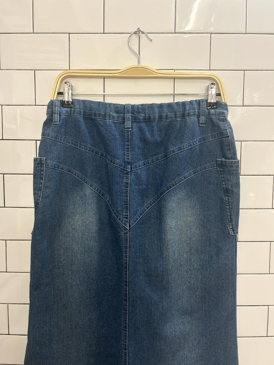 vintage 00s embroidered denim maxi skirt - good market thrift store