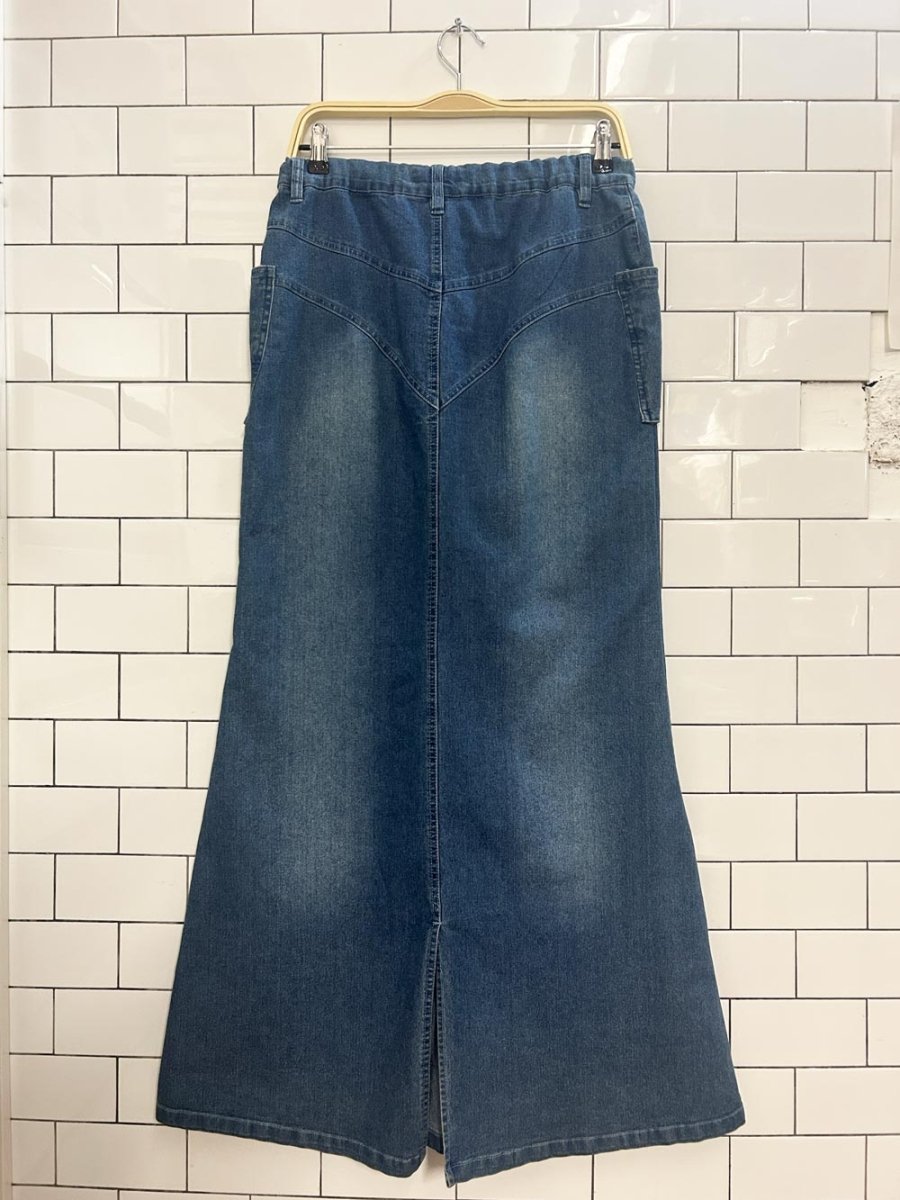 vintage 00s embroidered denim maxi skirt - good market thrift store