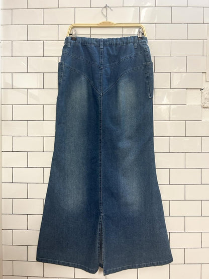 vintage 00s embroidered denim maxi skirt - good market thrift store