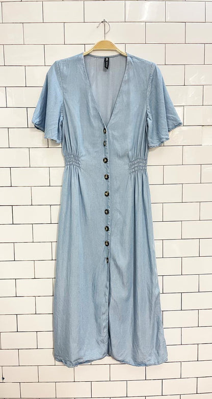 zara chambray button down midi dress - good market thrift store
