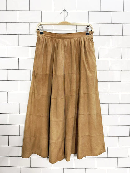 vintage 70s pablo montreal lamb suede tiered midi skirt | made in Canada
