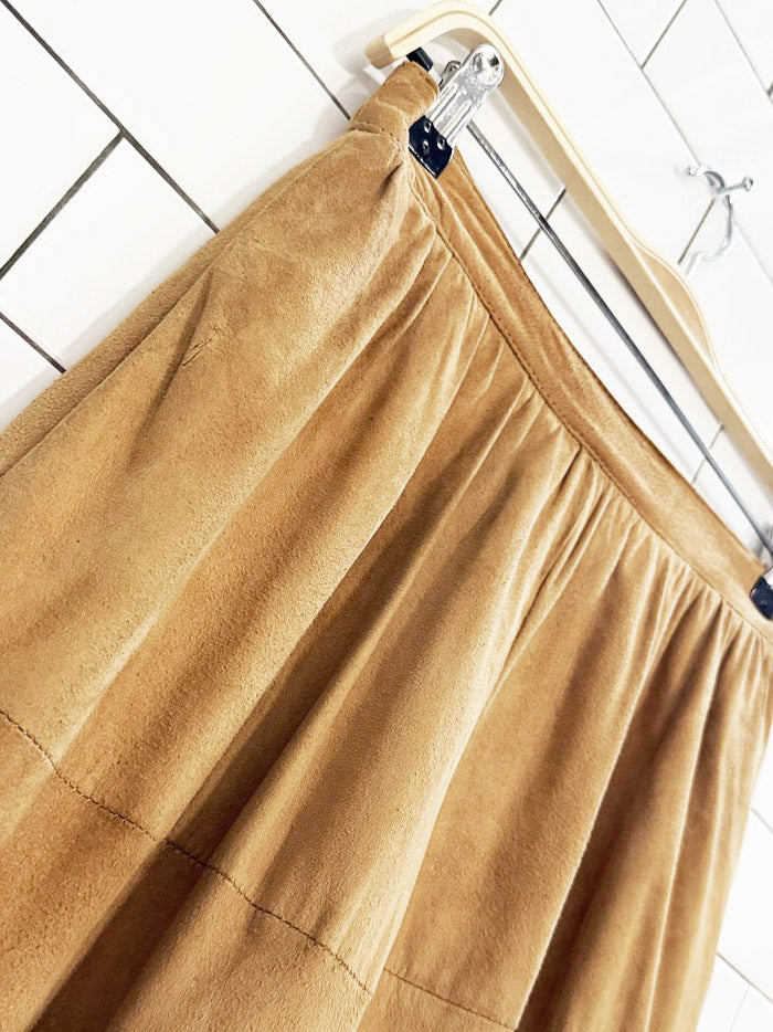 vintage 70s pablo montreal lamb suede tiered midi skirt | made in Canada
