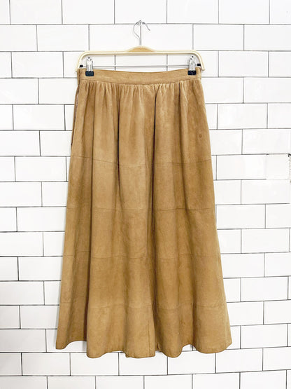 vintage 70s pablo montreal lamb suede tiered midi skirt | made in Canada