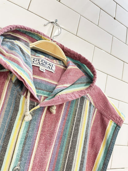 vintage 90s global casual stripe hooded sleeveless shirt - good market thrift store
