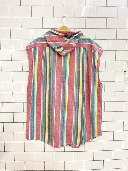 vintage 90s global casual stripe hooded sleeveless shirt - good market thrift store