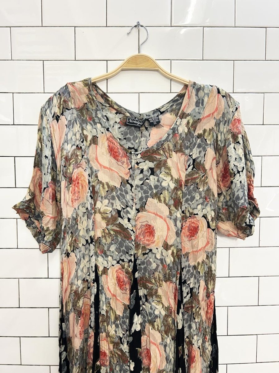 vintage 90s nostalgia pleated floral maxi dress - good market thrift store