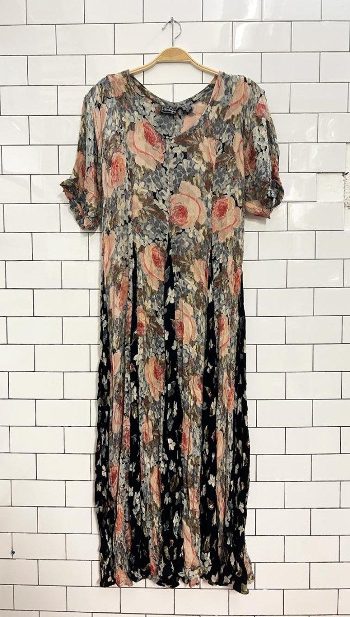 vintage 90s nostalgia pleated floral maxi dress - good market thrift store