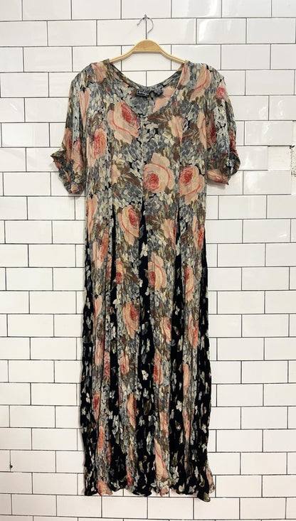 vintage 90s nostalgia pleated floral maxi dress - good market thrift store