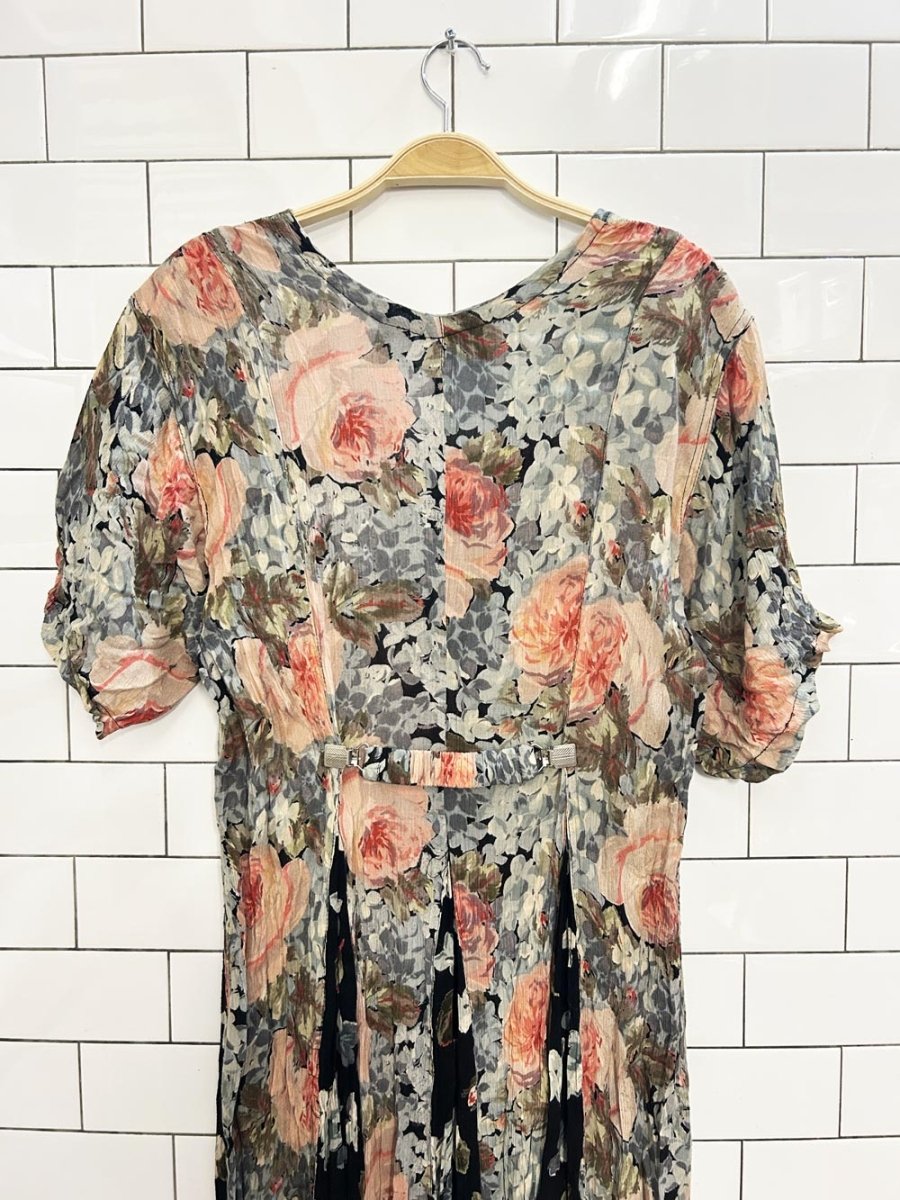vintage 90s nostalgia pleated floral maxi dress - good market thrift store