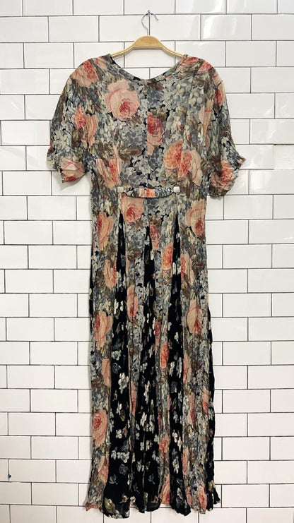 vintage 90s nostalgia pleated floral maxi dress - good market thrift store