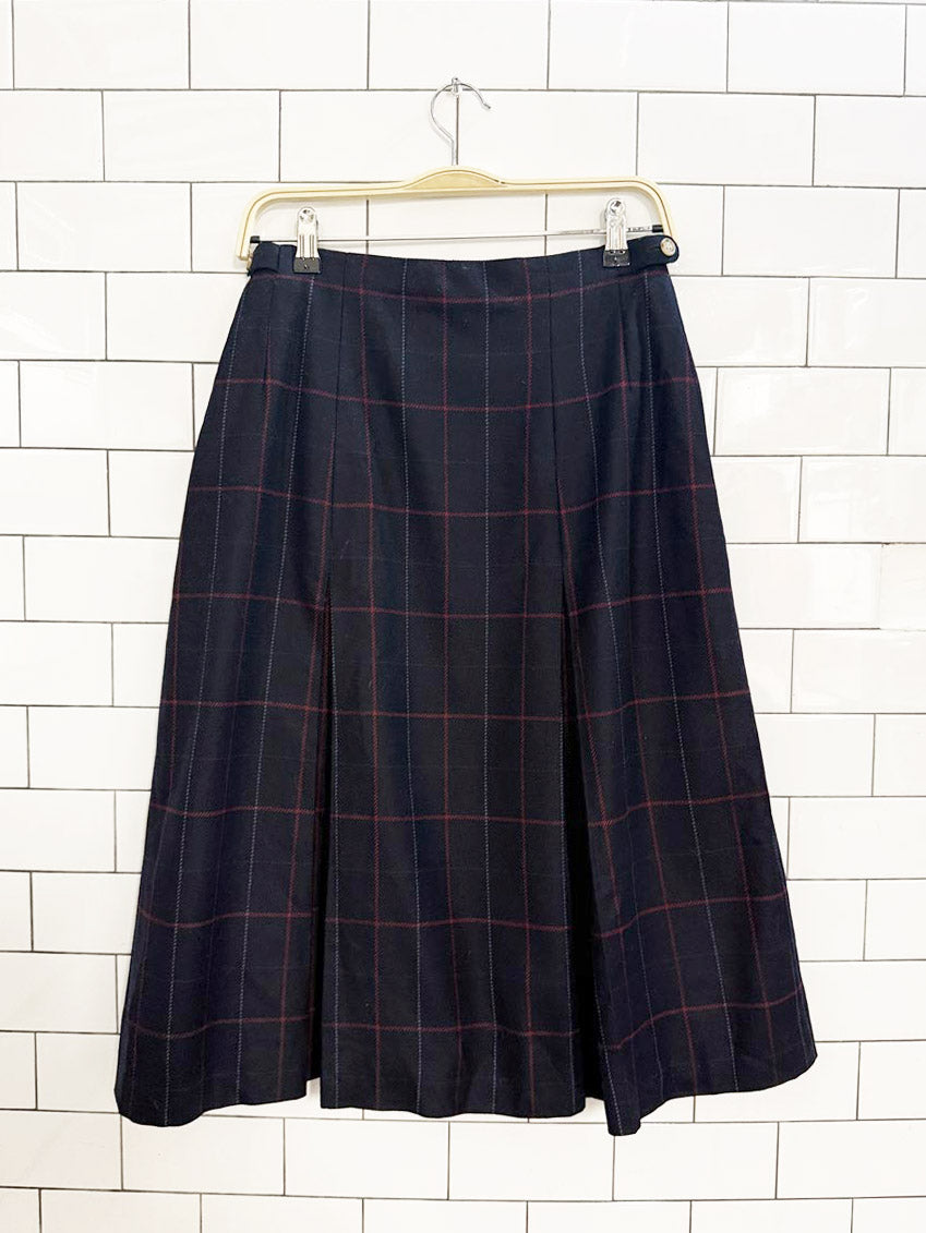 vintage daks london wool plaid pleated midi skirt | designed by gentry