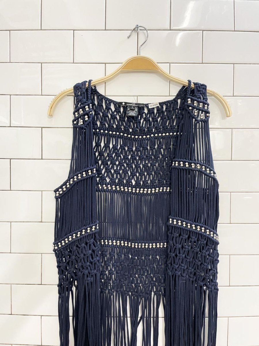 umgee usa crochet fringe knit festival vest - good market thrift store