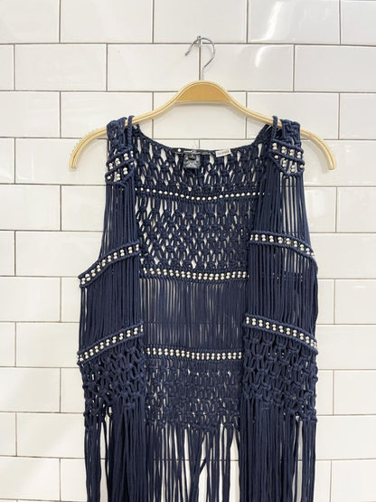 umgee usa crochet fringe knit festival vest - good market thrift store
