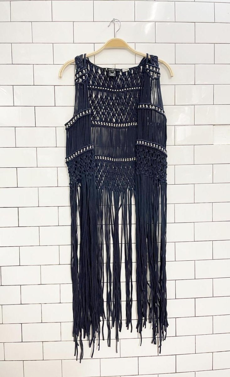 umgee usa crochet fringe knit festival vest - good market thrift store