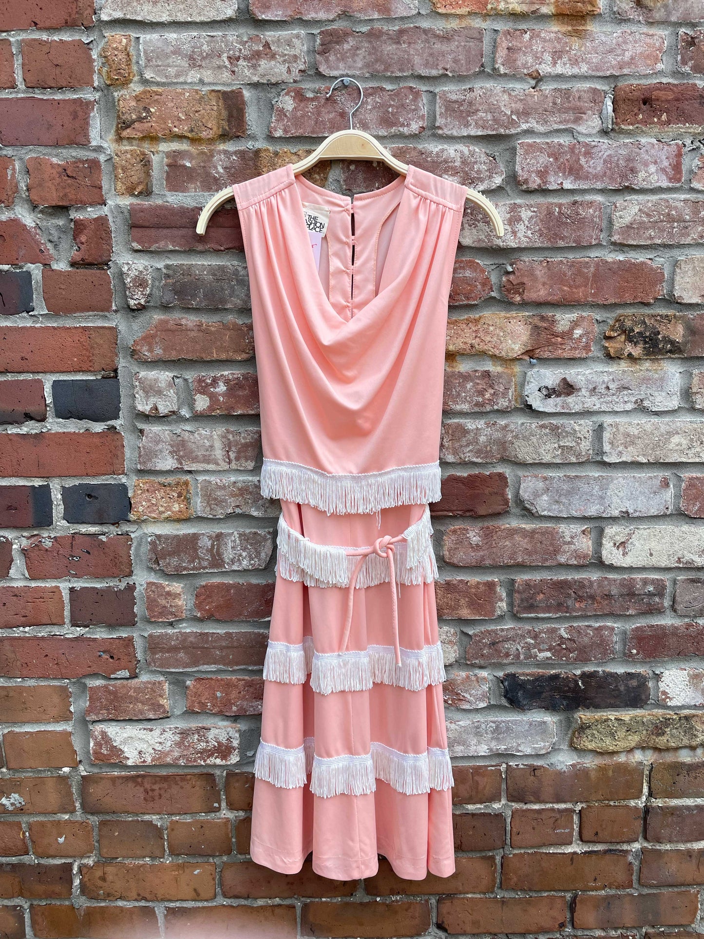 vintage sears peach fringe tie back dress