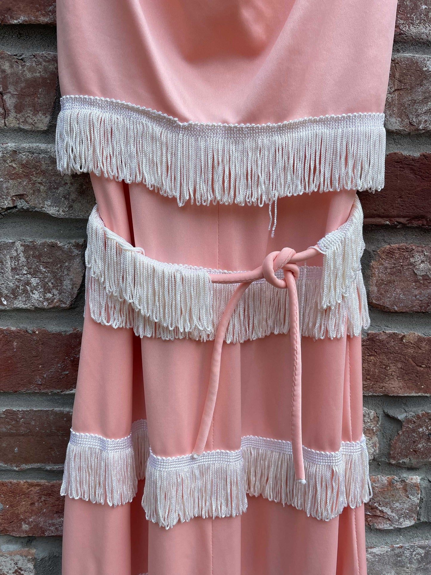 vintage sears peach fringe tie back dress