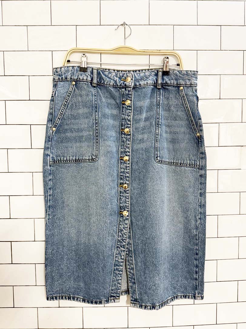 michael kors gold full button denim skirt