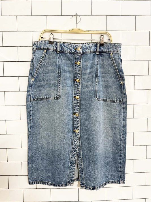 michael kors gold full button denim skirt