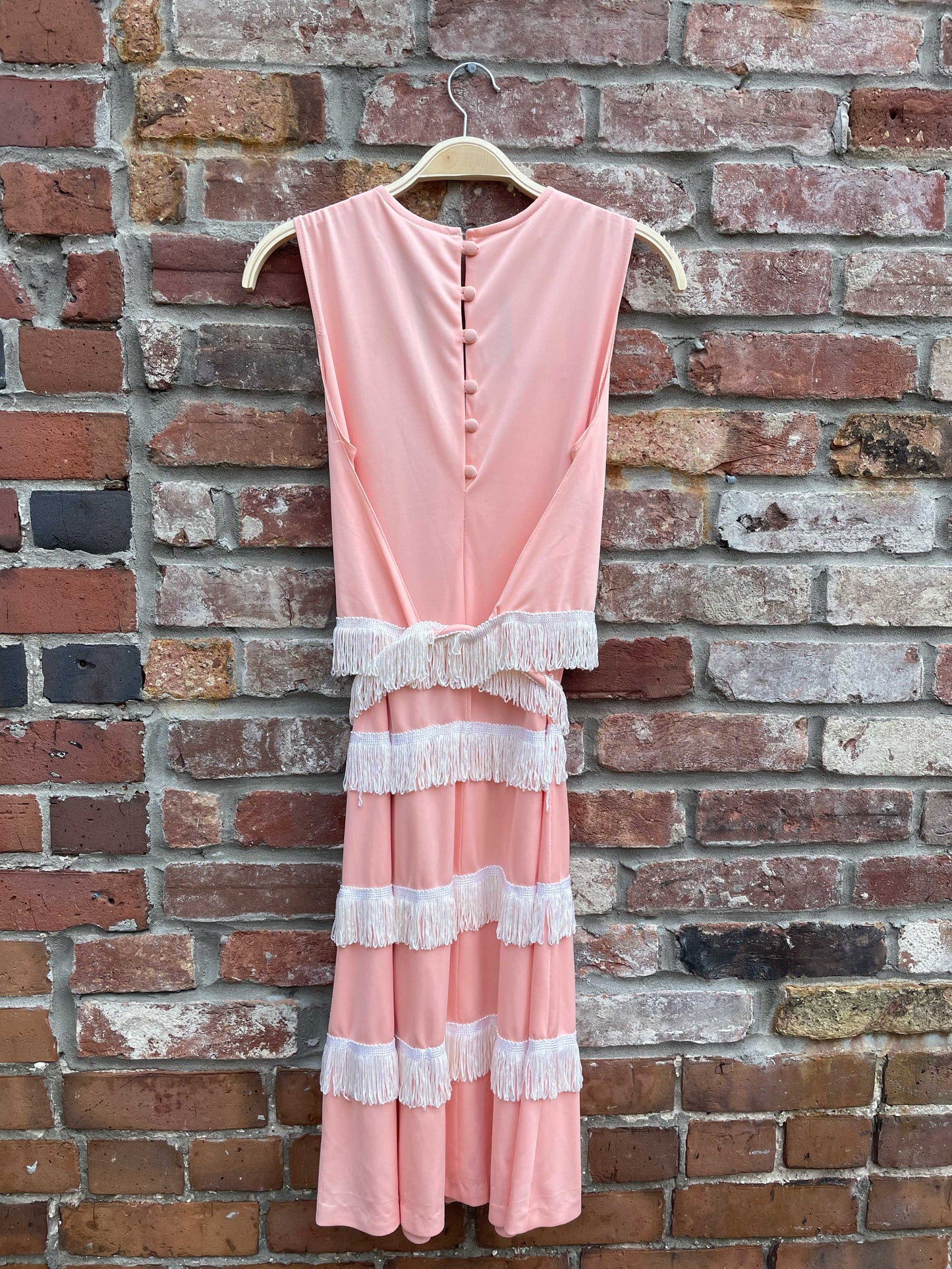 vintage sears peach fringe tie back dress