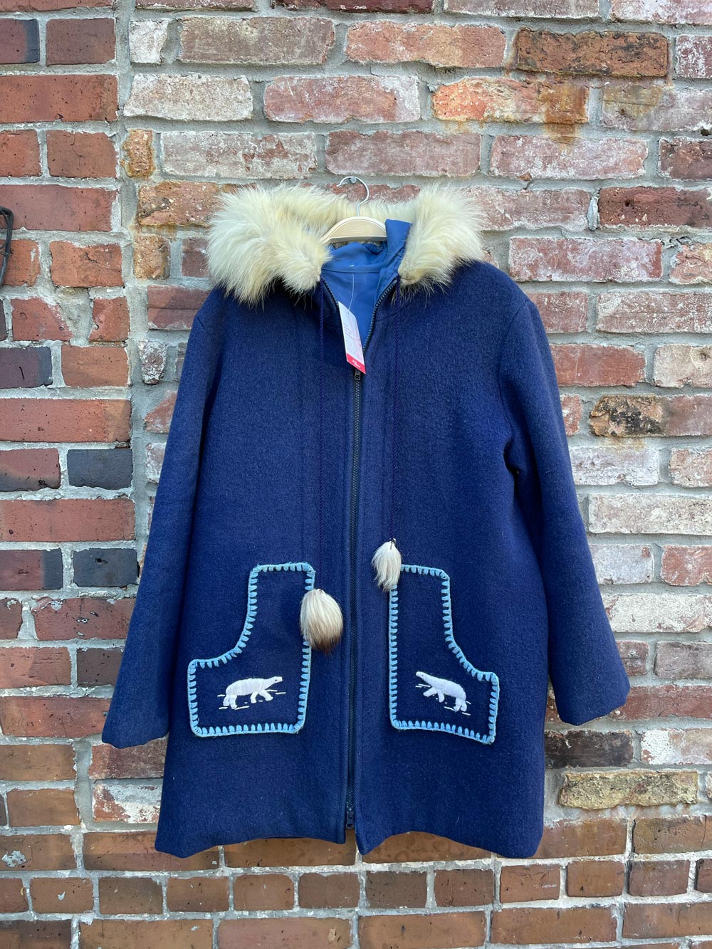 Derby Genuine Polar Fox Textured Cashmere Wool Coat