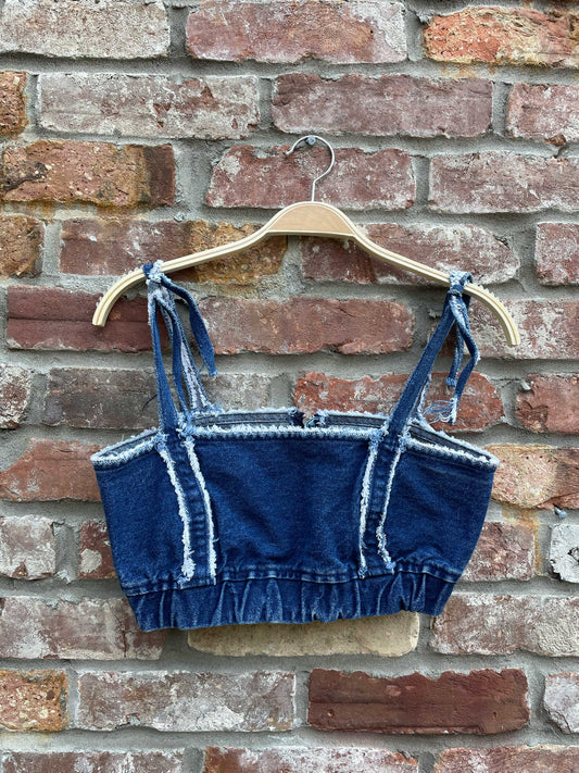 zara x ix'd denim makers raw edge crop top
