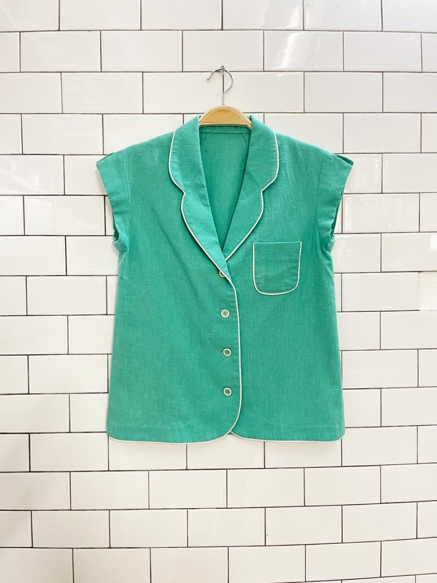 vintage 60s piped woven summer shirt - good market thrift store