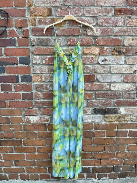 zara watercolour tulle maxi dress