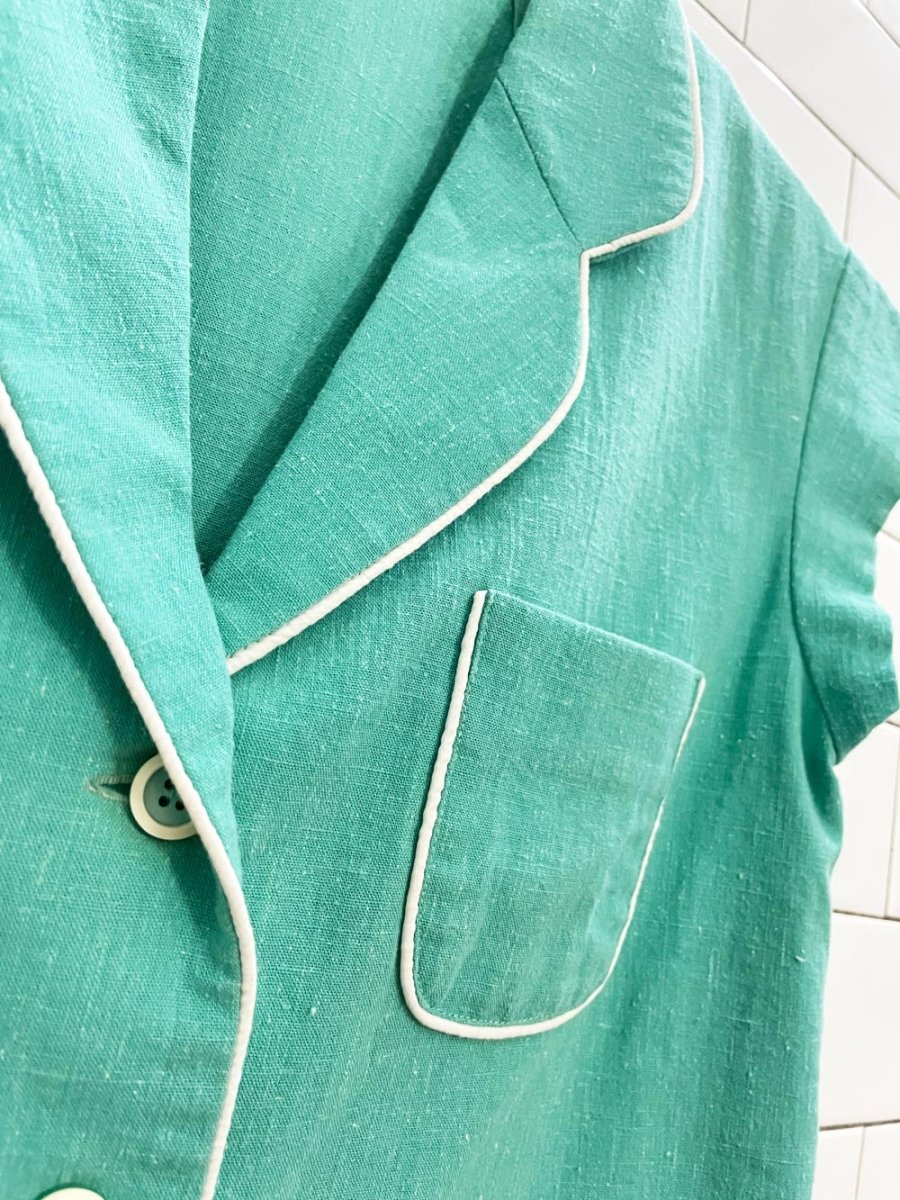 vintage 60s piped woven summer shirt - good market thrift store