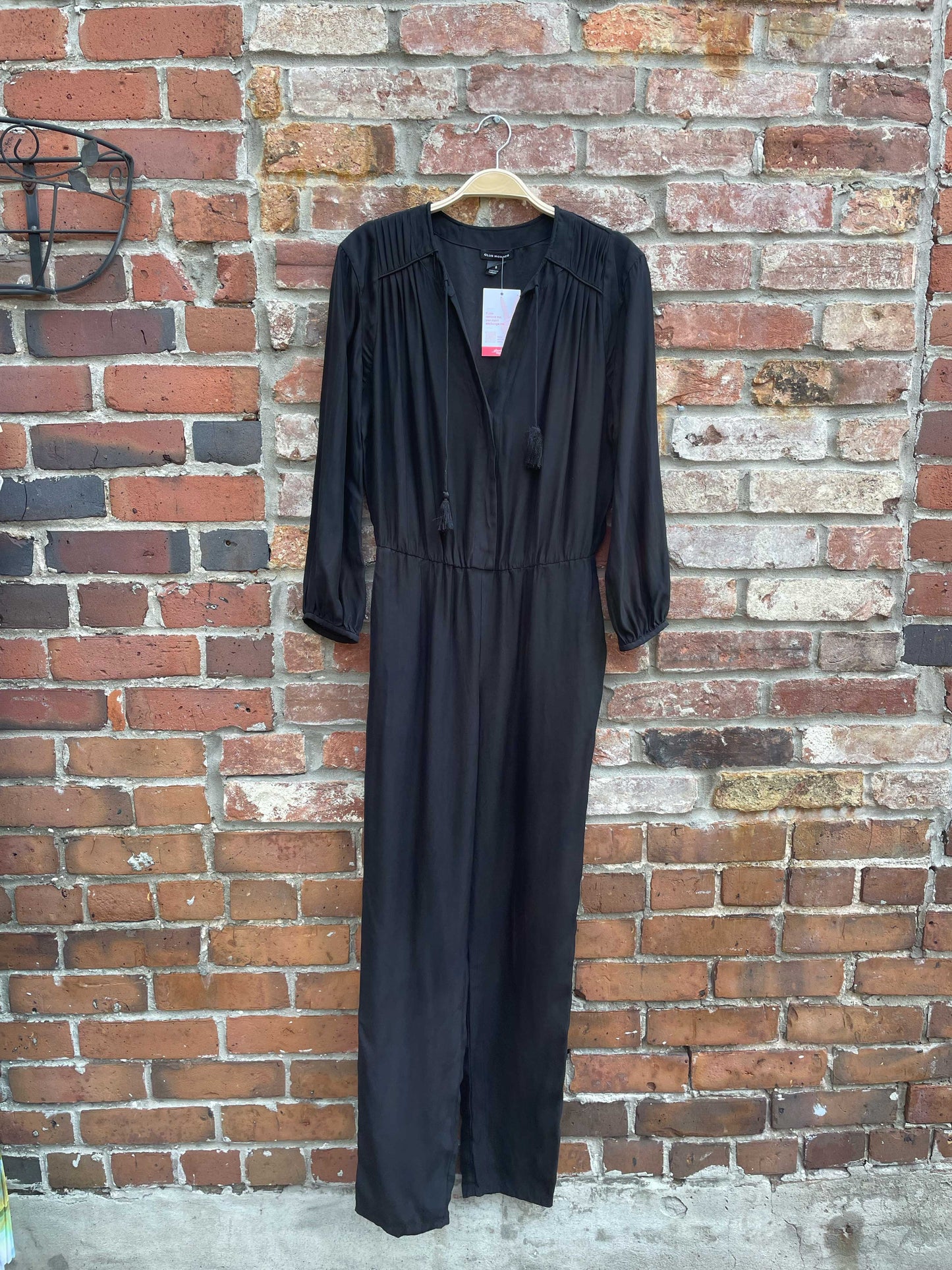 club monaco brook silk long sleeve tassel jumpsuit