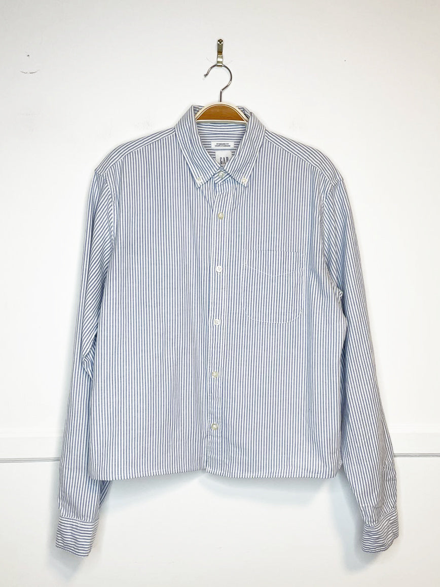 gap blue stripe boxy cropped sporty prep shirt | rework