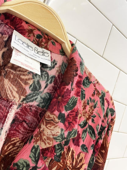 vintage 90s leslie belle floral crinkle midi shirt dress - good market thrift store
