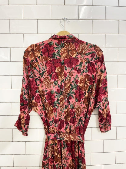 vintage 90s leslie belle floral crinkle midi shirt dress - good market thrift store