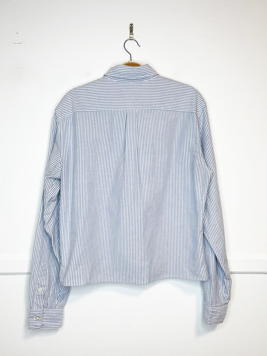 gap blue stripe boxy cropped sporty prep shirt | rework