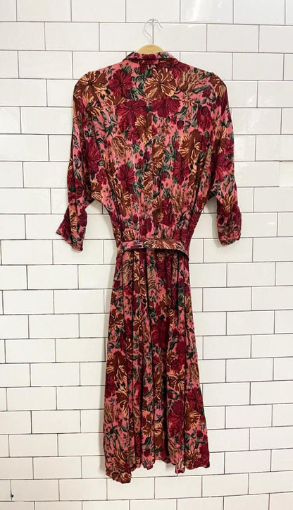 vintage 90s leslie belle floral crinkle midi shirt dress - good market thrift store