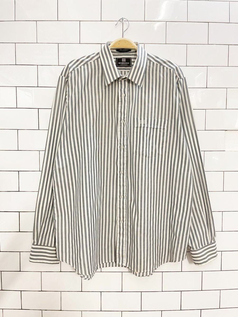 vintage givenchy logo pocket striped menswear shirt - good market thrift store