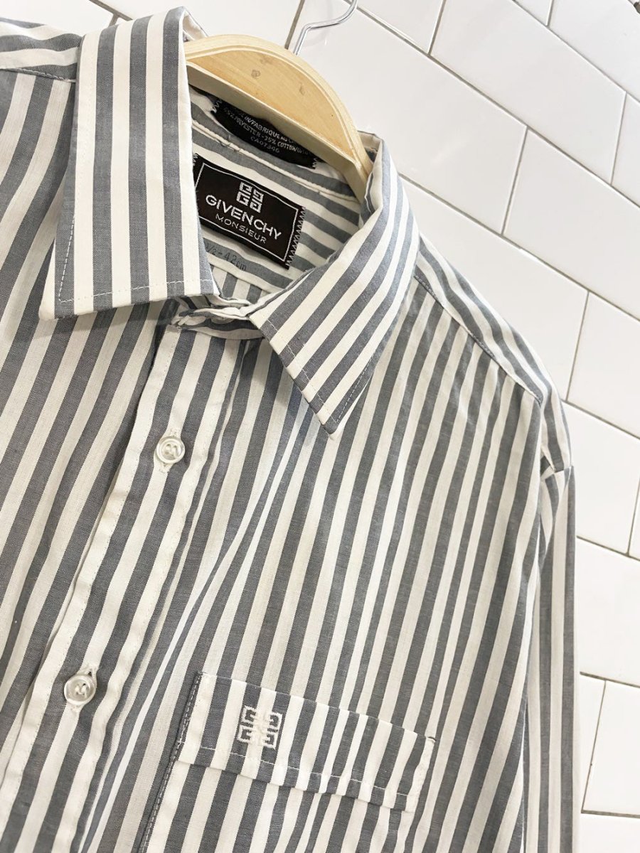 vintage givenchy logo pocket striped menswear shirt - good market thrift store