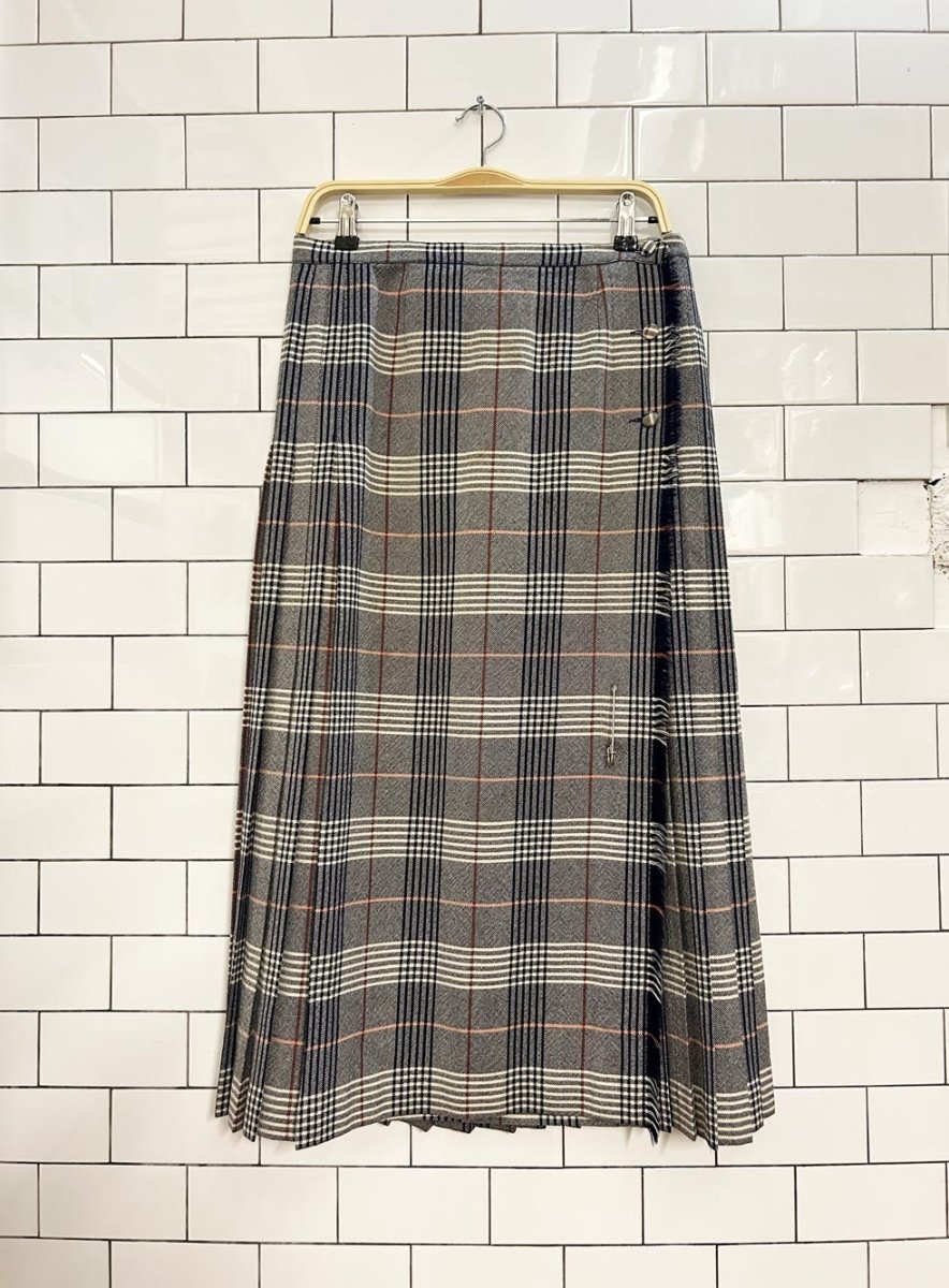vintage 80s ajean wool plaid kilt midi skirt - good market thrift store