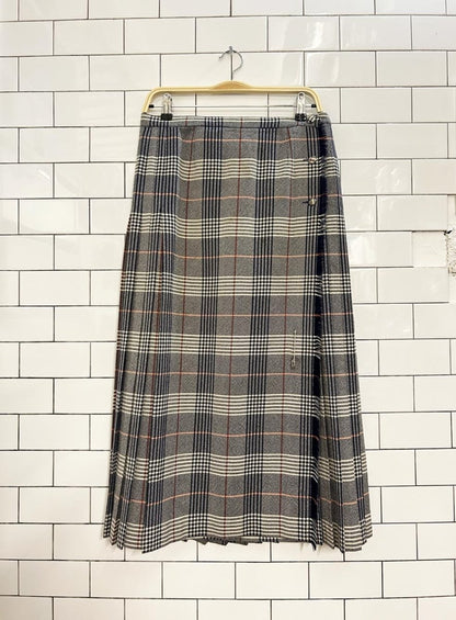 vintage 80s ajean wool plaid kilt midi skirt - good market thrift store