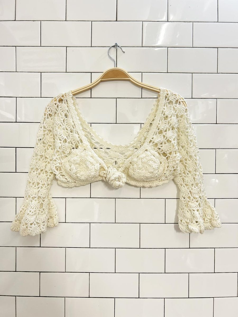 vintage crochet flare sleeve festival top - good market thrift store