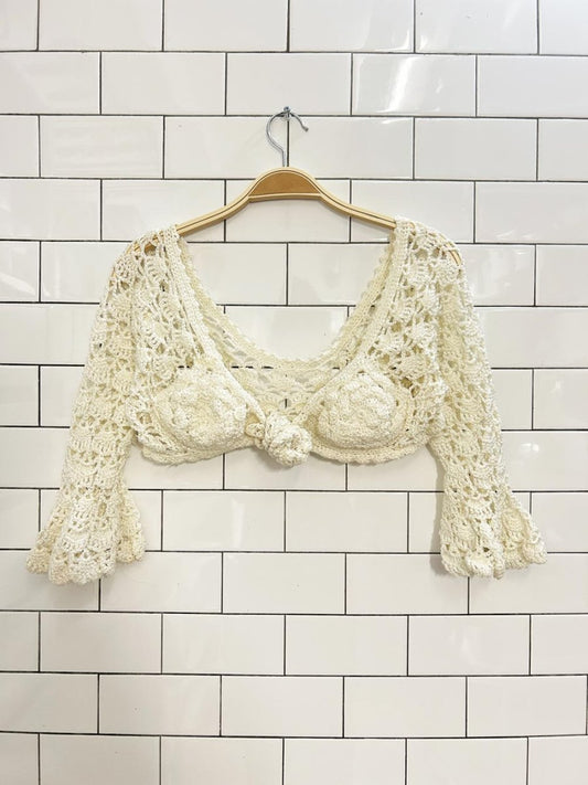 vintage crochet flare sleeve festival top - good market thrift store