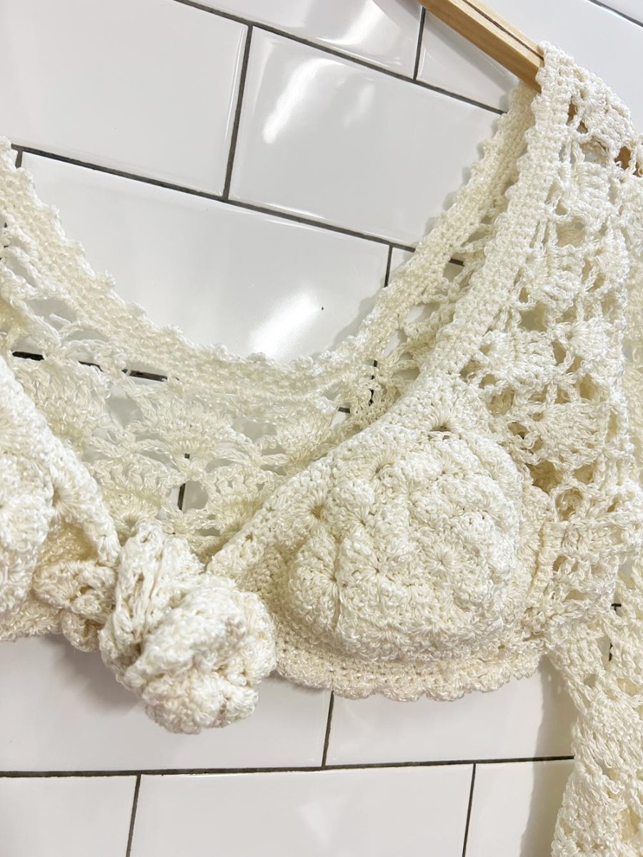 vintage crochet flare sleeve festival top - good market thrift store