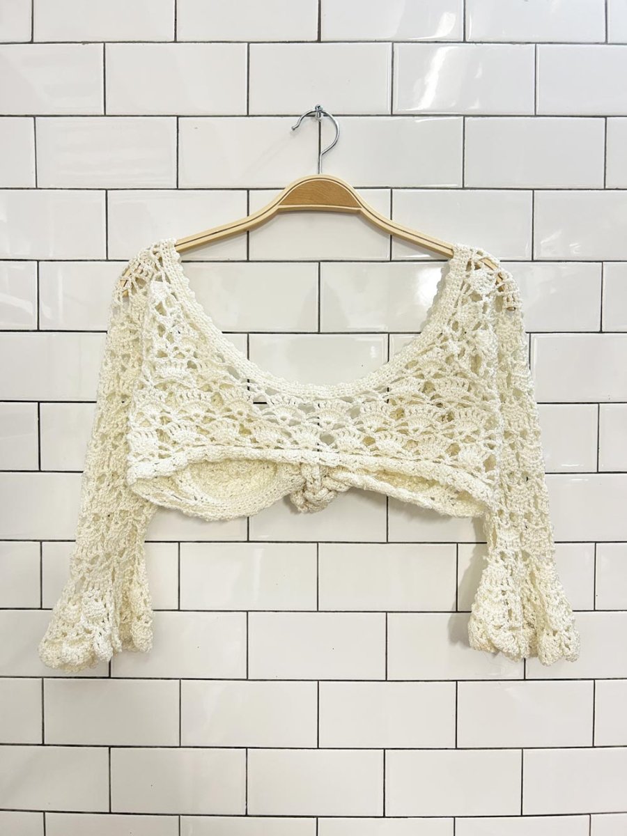 vintage crochet flare sleeve festival top - good market thrift store
