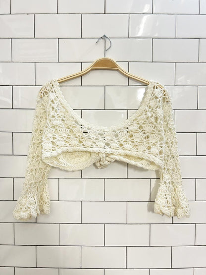 vintage crochet flare sleeve festival top - good market thrift store