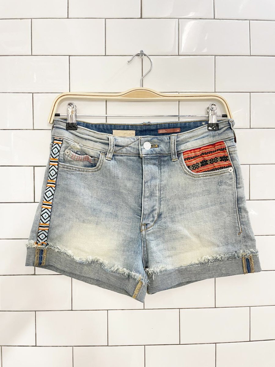 pilcro hyphen embroidered mid - rise denim shorts | anthropologie - good market thrift store