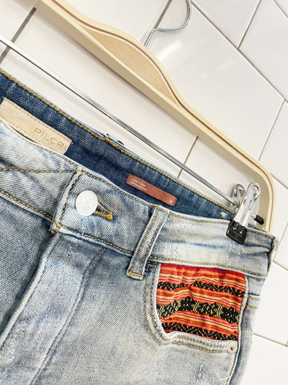 pilcro hyphen embroidered mid - rise denim shorts | anthropologie - good market thrift store